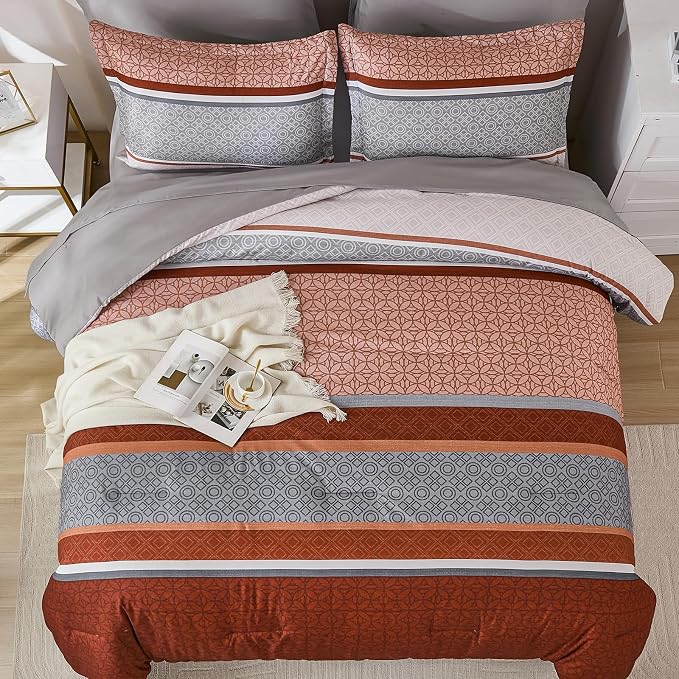 WONGS BEDDING 7 Pieces Comforter Set King Size, Burnt Orange Bed in a Bag - Image 3