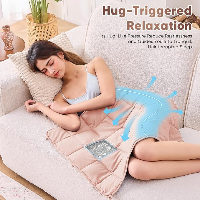 Pink Weighted Lap Blanket for Adults 5lbs, Cooling Heavy Throw Blanket - Image 3