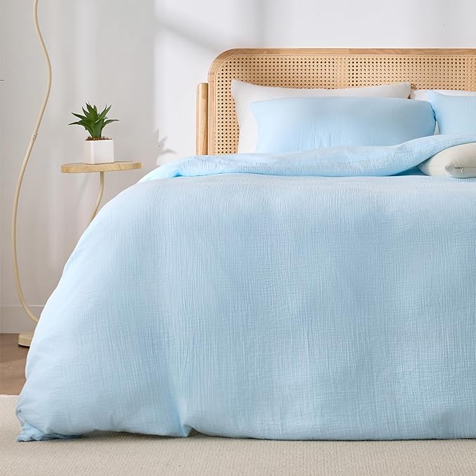 Blue Duvet Cover Queen Size, 100% Sandwashed Cotton Soft Queen Duvet Cover Set by Unknown