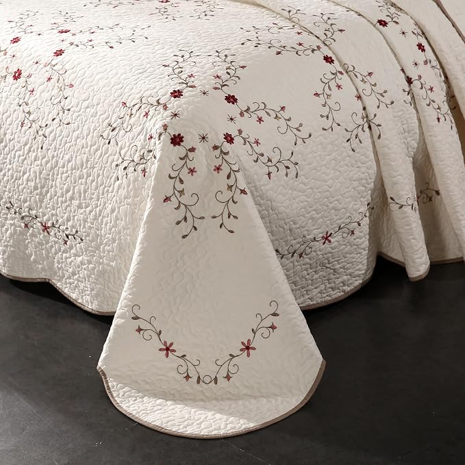 ROOMLIFE Quilt Set Floral Leaves 3D Embroidery Pattern 3 PCS Cotton Reversible - Image 6