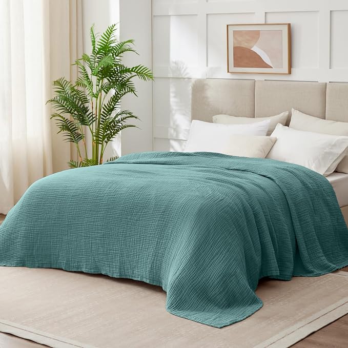 100% Cotton Muslin Blanket King 108" x 90", 6 Layers Breathable and Lightweight - Image 2