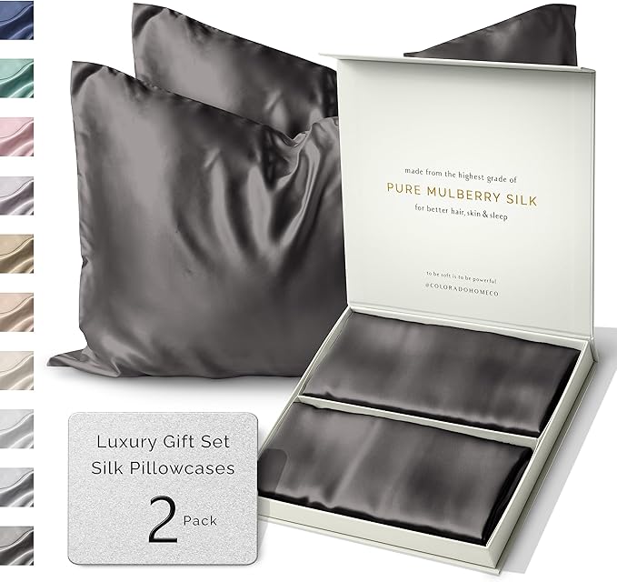 SUNDAYSILKS™ Silk Pillow Cases 2 PACK | 22 Momme Mulberry Silk Pillowcase Set by ColoradoHomeCo