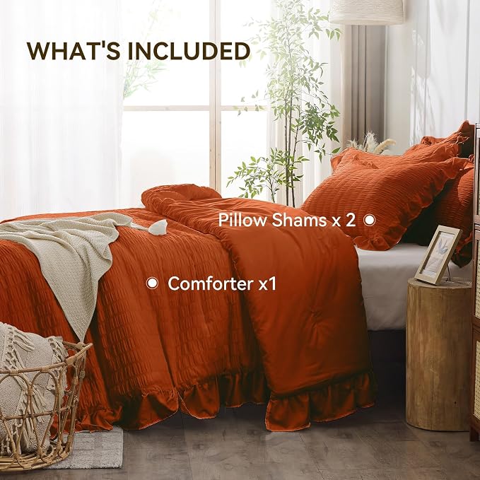 JOLLYVOGUE King Comforter Set, 3 Pieces Seersucker Comforters King Size - Image 6