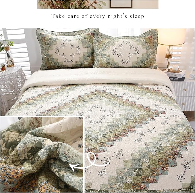 ROOMLIFE Quilt Set Floral Leaves 3D Embroidery Pattern 3 PCS 100% Cotton - Image 5
