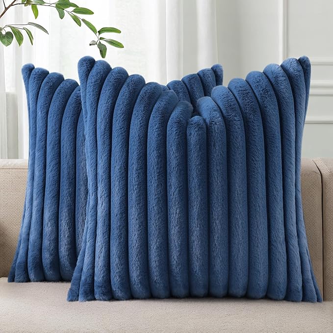 Pallene Faux Fur Plush Throw Pillow Covers 26x26 Set of 2, Luxury Soft Fluffy by PALLENE