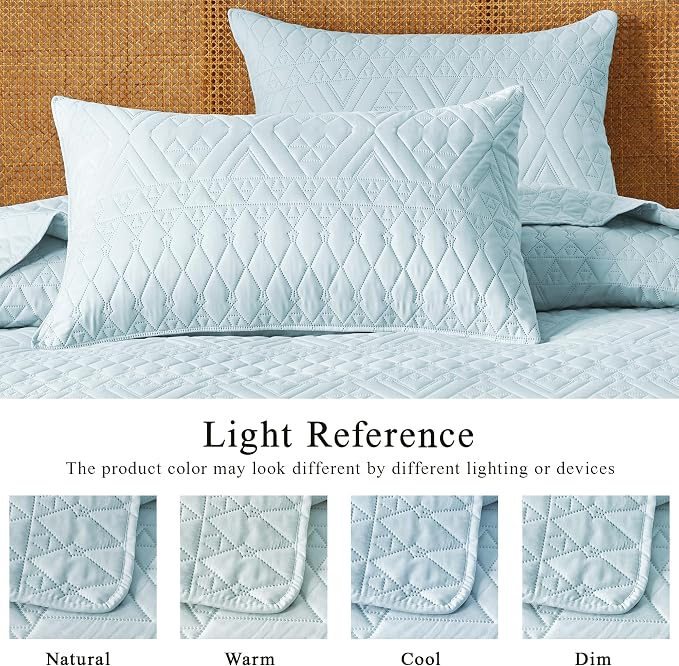 akkialla Full/Queen Size Quilt Bedding Set, Sky Blue Lightweight Microfiber - Image 4