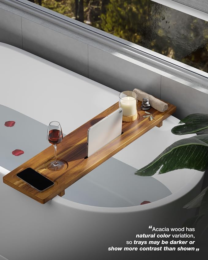Bathtub Tray, Acacia Bath Tray for Tub, 34.6''x9'' Wooden Bathtub Caddy Tray - Image 8