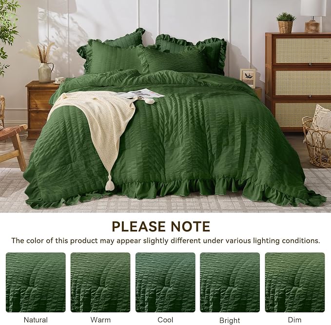JOLLYVOGUE Dark Green King Comforter Set, 3 Pieces Seersucker Comforters King - Image 8