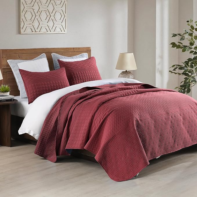 HORIMOTE HOME Burgundy Red Queen Size Quilt Set - Image 4