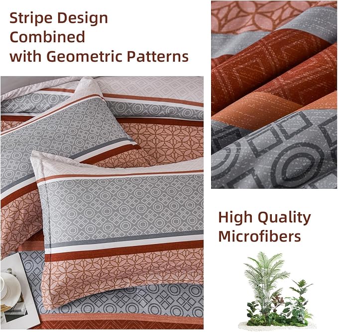 WONGS BEDDING 7 Pieces Comforter Set Queen Size, Burnt Orange Striped Bed in a - Image 5