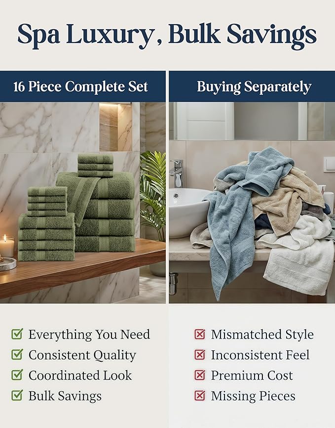 LANE LINEN Luxury Cotton Bath Towel Pack of 16 - Image 6
