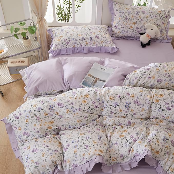 mixinni Floral Duvet Cover Set Full Size, 100% Cotton 3-Piece Bedding Set - Image 3