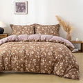 OAITE Brown Flower King Size Duvet Cover-3 Pieces Prewashed Cotton-Like by OAITE
