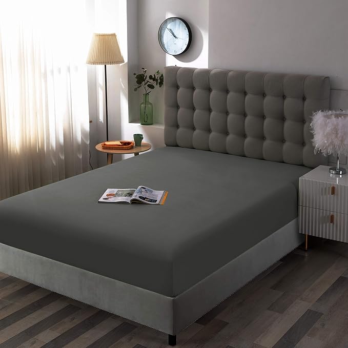 Sfoothome Fitted Sheet Dark Gray, 14 Inch Deep Pocket, Full Bed Fitted Sheet - Image 2
