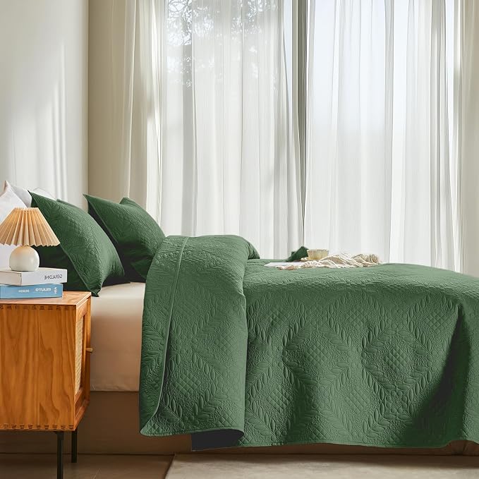 FLYMME Full Queen Quilt Bedding Set, Lightweight Olive Green Bedspreads - Image 3