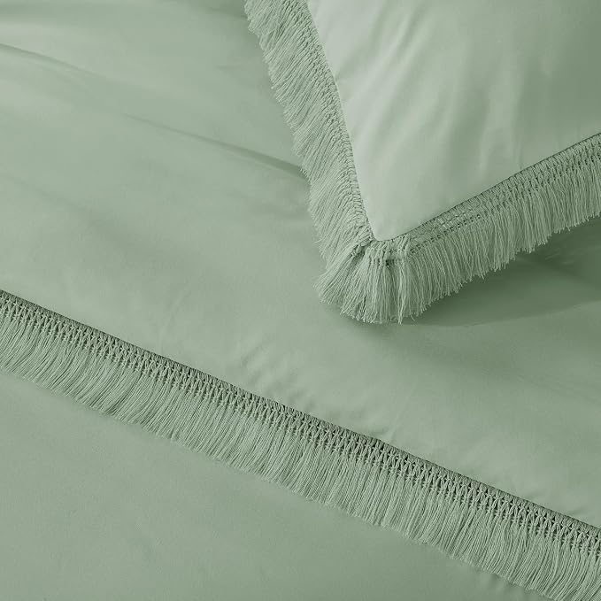 Andency Queen Comforter Set Sage Green, 3 Pieces Boho Tassel Lightweight - Image 7