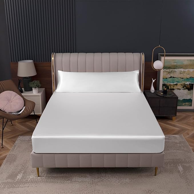 Homiest White Satin Fitted Sheet Twin Size, Deep Pocket, Luxury & Ultra Soft - Image 8