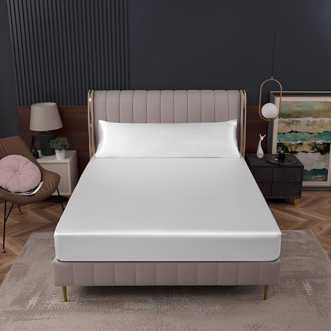 Homiest White Satin Fitted Sheet Queen Size, Deep Pocket, Luxury & Ultra Soft - Image 8
