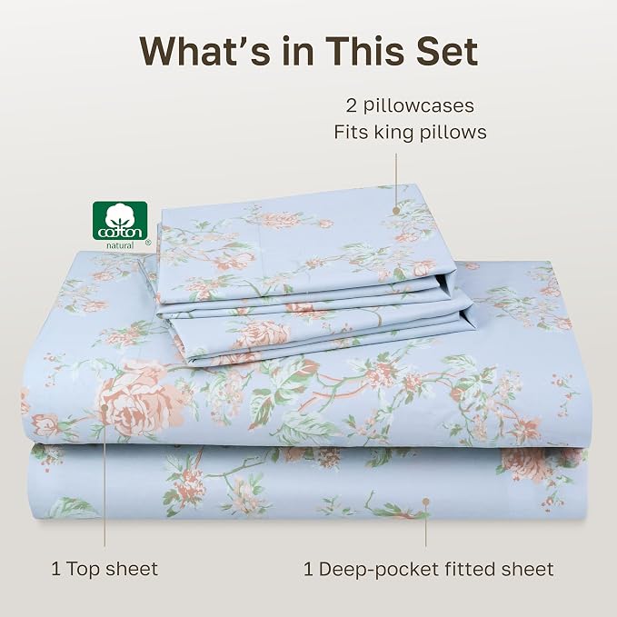 California Design Den Soft Cotton Bed Sheets King Size Set, 400 TC Good - Image 4