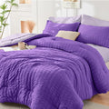 HYMOKEGE Dark Purple/Lavender Queen Comforter Set Seersucker 7 Pieces, All by HYMOKEGE