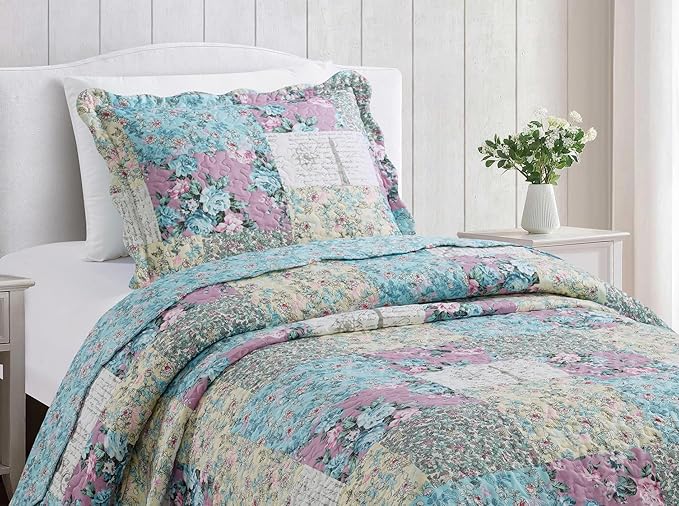 Brilliant Sunshine Lilac Rose Toile Quilt Set, 2-Piece Bedding Sets, - Image 3
