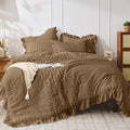 JOLLYVOGUE Full Size Comforter, 3 Pieces Oak Brown Seersucker Lightweight Full by JOLLYVOGUE