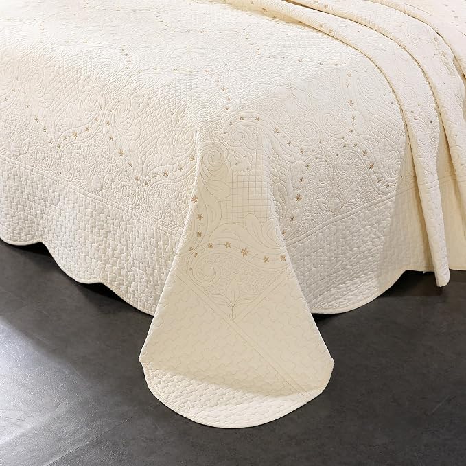 ROOMLIFE Quilt Set Full Size 3D Floral Embroidery Pattern 3-Piece Cotton - Image 2