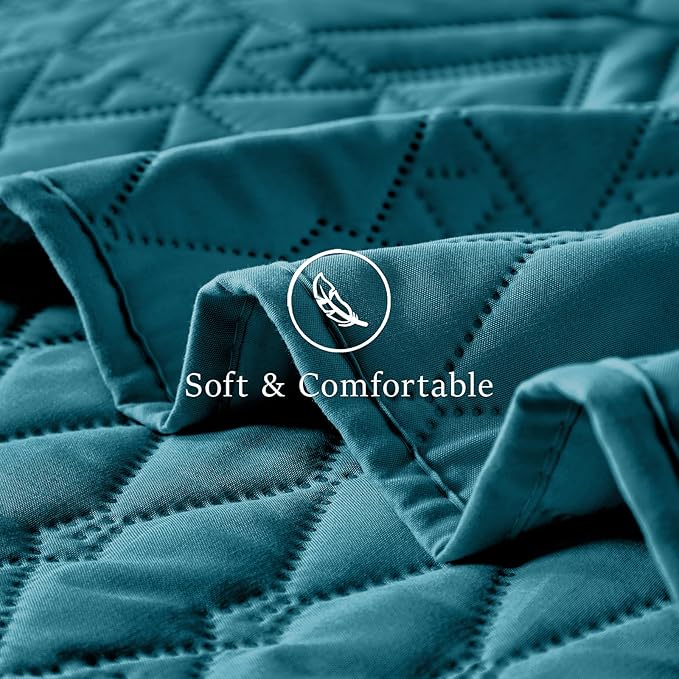 akkialla Full/Queen Quilt Set, Teal Lightweight Microfiber Bedspread Coverlet - Image 6