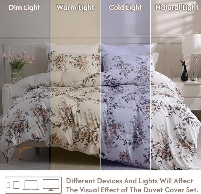 LONAVA Queen Floral 3 Pcs Duvet Cover Set, Breathable Soft Microfiber Light - Image 5