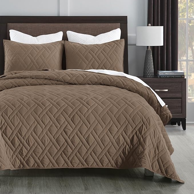 HORIMOTE HOME Quilt Set King Size Pine Bark, Classic Geometric Diamond Stitched by HORIMOTEHOME