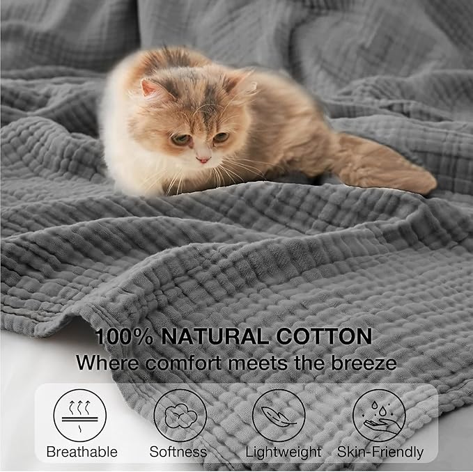 100% Cotton Muslin Blanket 40" x 40", Breathable and Lightweight Cotton Throw - Image 4