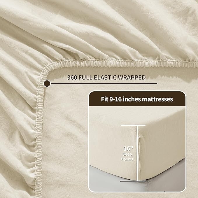 LBRO2M 100% Pure Linen Sheet Set Deep Pocket Up to 16" Bed Sheets Sets - Image 4