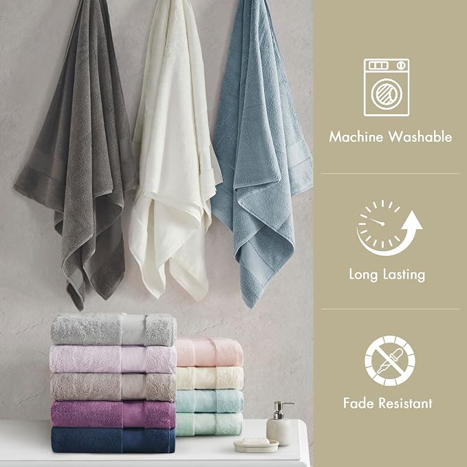 Madison Park Turkish Bath Towel Set 100% Cotton Bath Towel 600GSM Oversized - Image 6
