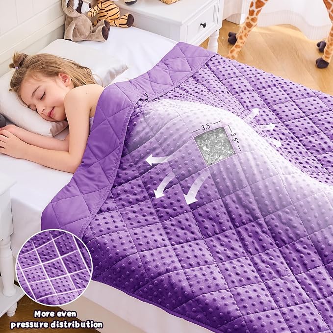 Purple Weighted Blanket Kids 7lbs, Breathable Cooling Minky Heavy Throw Blanket - Image 3