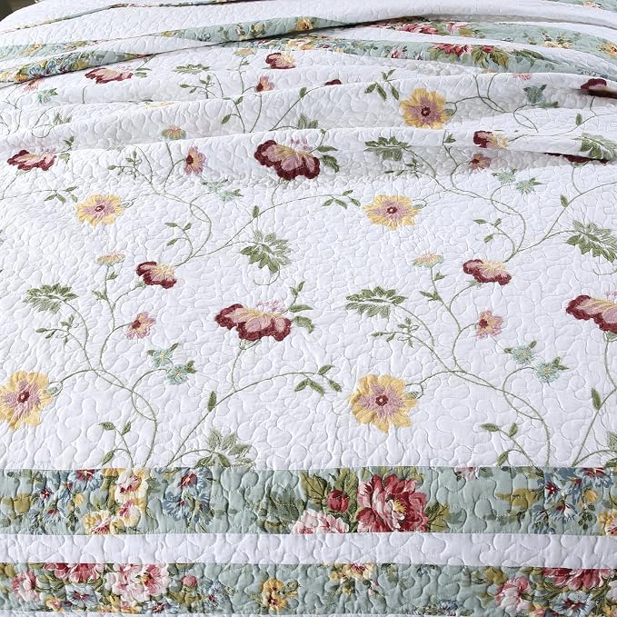 ROOMLIFE Quilt Set Full Size 3D Floral Embroidery Pattern 3-Piece Cotton - Image 5