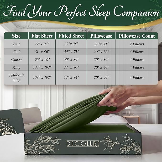 DECOLURE 100% Viscose Derived from Bamboo Sheets Twin Size - Image 8