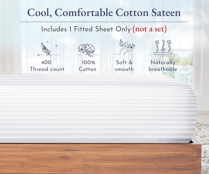 California Design Den Natural 100% Cotton Fitted Sheet Queen Size Only - Image 5
