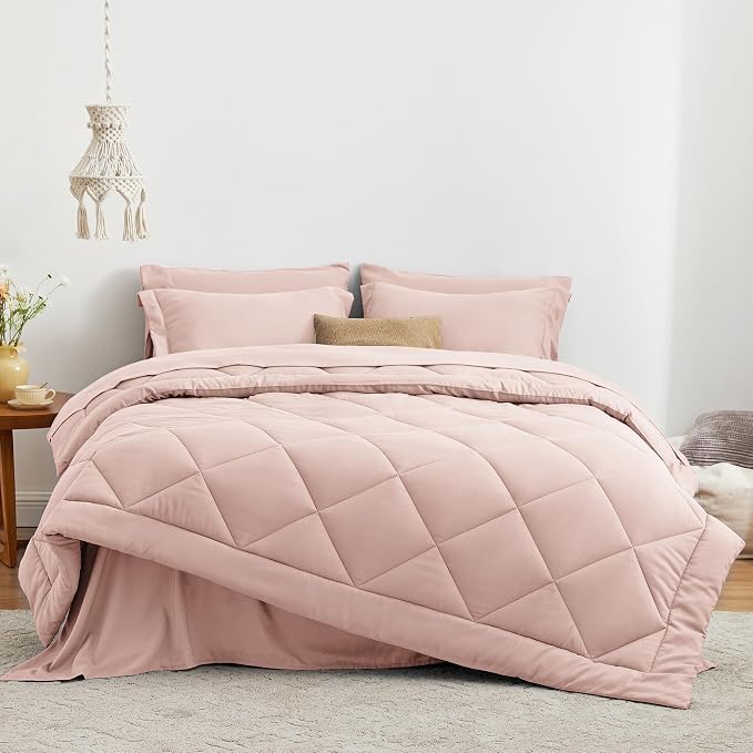 Love's cabin Full Comforter Set Pink, 7 Pieces Full Bed in a Bag, All Season - Image 2