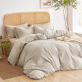 Wake In Cloud - Striped Cotton Duvet Cover Set, 100% Washed Cotton Textured by WakeInCloud