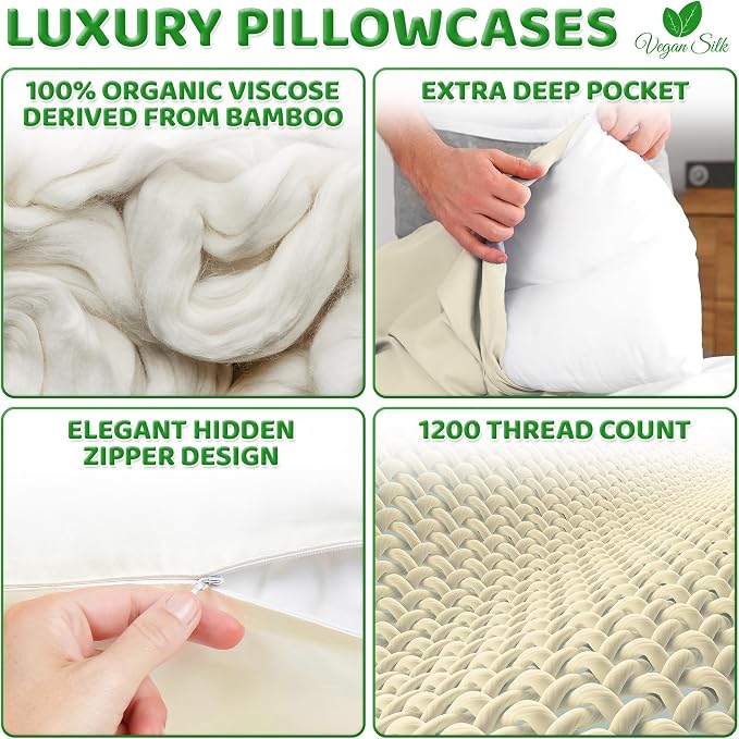 Pillow Cases - 100% Viscose Derived from Bamboo - Cooling Pillowcase - Standard - Image 6