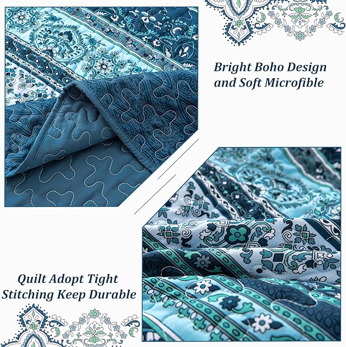 WONGS BEDDING Boho King Quilt Set, Lightweight Microfiber Bed Decor Bedspread - Image 6