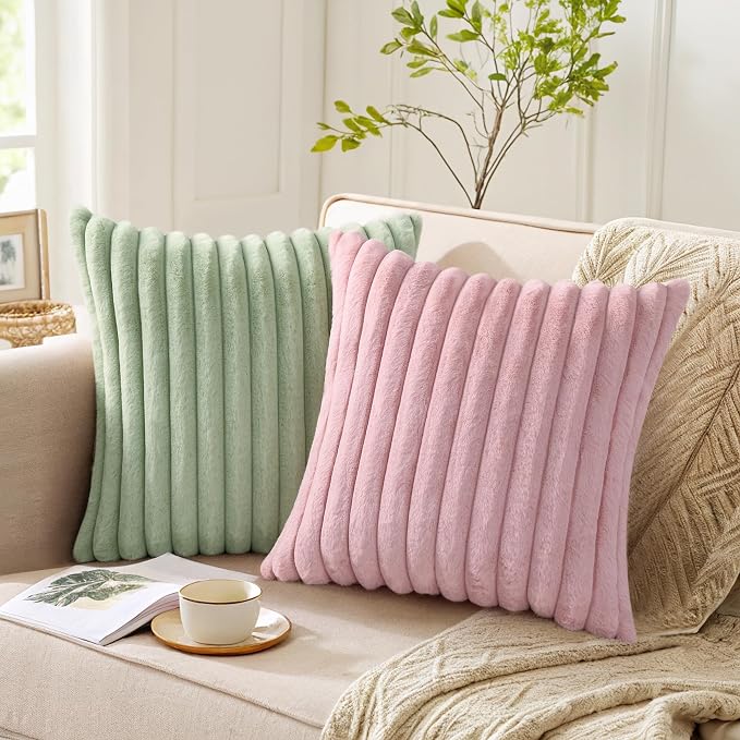 Pallene Faux Fur Plush Throw Pillow Covers 18x18 Set of 2, Luxury Soft Fluffy - Image 4