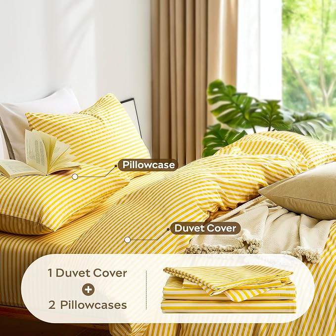 JELLYMONI 100% Natural Cotton 3pcs Striped Duvet Cover Sets, - Image 4