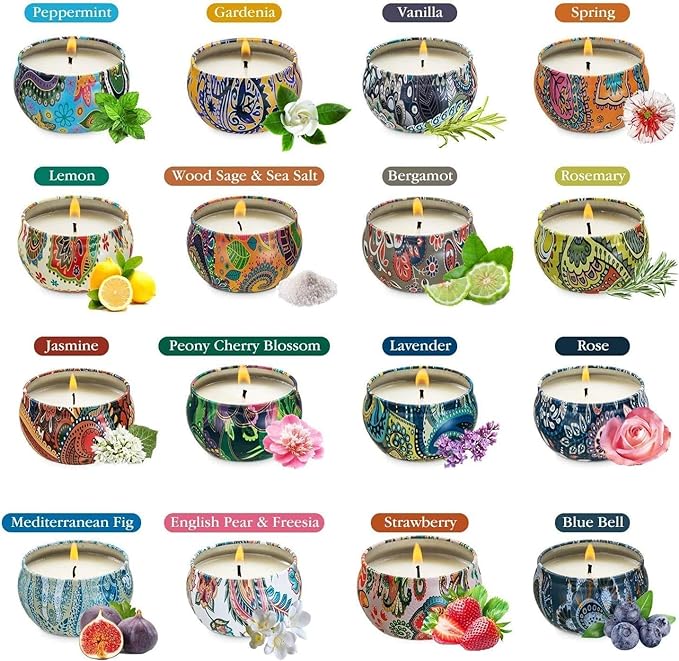 YOROXRG Set 16 Pack Scented Candles Gifts Soy Wax Travel Tin Jar Candles - Image 2