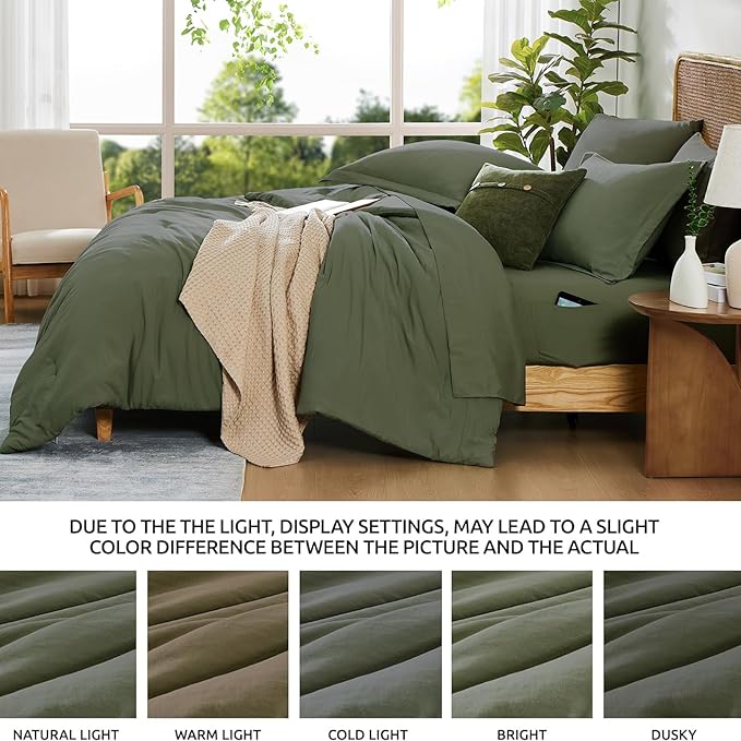 WRENSONGE Super King Comforter Set- 7 Pieces Soft Olive Green Bed in a Bag - Image 6