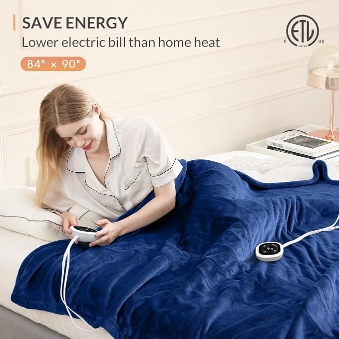 HOMLYNS LuxeHeat Heated Blanket Electric Blanket Queen Size, Soft Flannel - Image 6