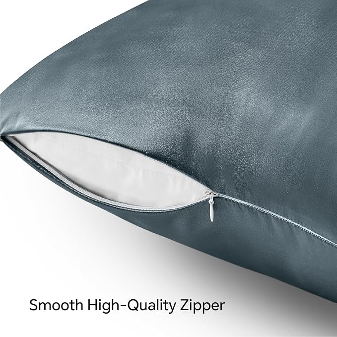 BEDELITE Satin Pillowcase with Zipper 2 Pack, Space Grey Pillow Cases Standard - Image 5