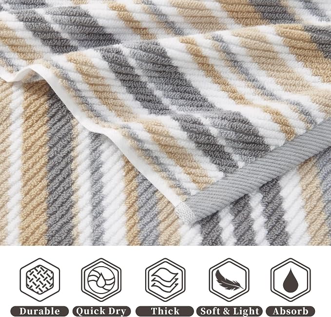 VOOVA & MOVAS Beige Striped Bath Towels, Bathroom Towels Set of 4, Tan Body - Image 2