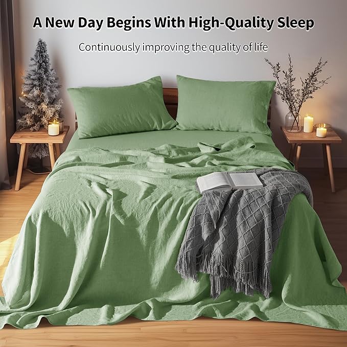 LBRO2M 100% Pure Linen Sheet Set Deep Pocket Up to 16" Bed Sheets Sets - Image 3