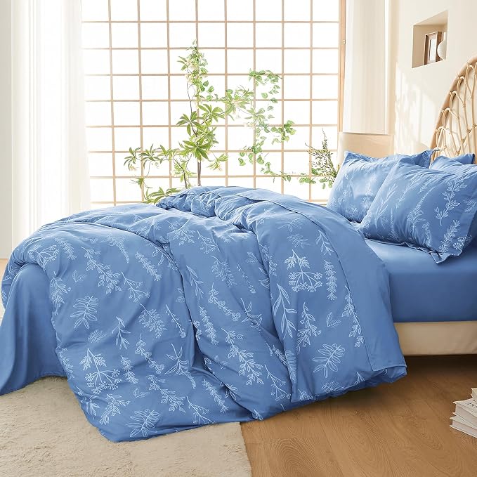 MUXHOMO Duvet Cover King Size, Reversible Floral Ice Blue Duvet Cover Set - Image 2